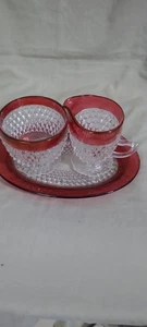 Indiana DIAMOND POINT CRYSTAL W/RUBY FLASH FOOTED CREAMER & SUGAR UNDERPLATE - Picture 1 of 3
