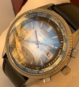 Reloj Prefecto Super De Luxe Hora Mundial Años 70 De Colección Fecha Hombres Raro 43mm Suizo - Imagen 1 de 24