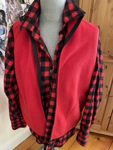 Womens Red Front Zip Pockets Sleeveless Vest Black Piping M - Picture 1 of 1