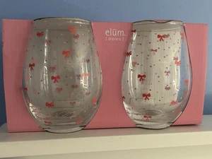 Elum Home Coquette PINK BOWS Glads Wine Tumbler Set of 2 New - Picture 1 of 3