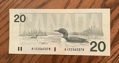 Billete de 20 dólares de Canadá 1991 'AID' - billete exacto Foto 1 de 2