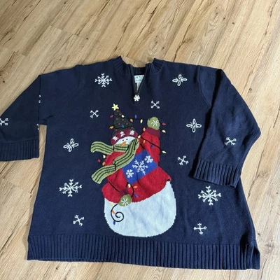 Women’s Plus 2x The Quacker Factory Christmas Sweater Snowman Snowflakes Grandma - Image 1 of 4