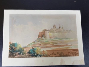 VINTAGE WATERCOLOUR WALLED TOWN MDINA MALTA SIGNED Joseph Galea - Picture 1 of 3