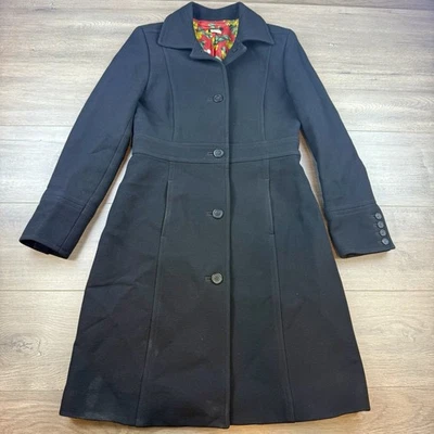 Abrigo de Lana J CREW Día de Dama Floral Forrado Botón Clásico Negro Para Mujer 6 Largo Foto 1 de 4