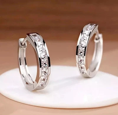 2Ct Princess Cut Lab-Created Diamond Huggie Hoop Earrings 14k White Gold Plated - Image 1 of 2