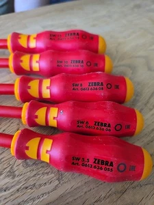 Zebra 6 Piece 1000v VDE Hex Nut Spinner Screwdriver 5.5,6 ,7,8, 10,13mm - Picture 1 of 2
