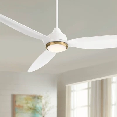 60" Casa Vieja Revere Matte White LED Damp Ceiling Fan with Remote - Image 1 of 4