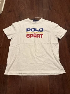 Polo Ralph Lauren Sport Shirt Uomo Large Classic Fit Spell Out Tee-Bianco - Foto 1 di 5