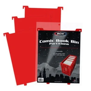 1 pack of 3 BCW Red Plastic Comic Book Bin Partitions - Picture 1 of 7