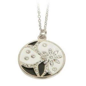 COLLANA Byblos Gioielli Pendente Acciaio Smalto Bianco e Nero e strass 90390 - Foto 1 di 1