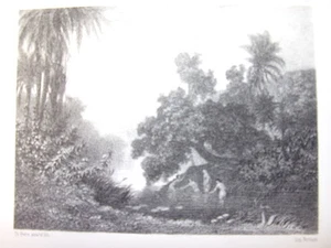 GRAVURE ORIENTALE XIXe " femmes à la baignade " Rivière de Safsaf, ( Algérie )  - Picture 1 of 2