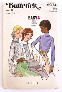 Butterick 6074 Misses Turnover Collar Blouse Sz 12 Sewing Pattern UNCUT Vintage - Picture 1 of 3