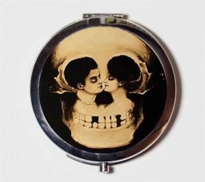 Skull Couple Illusion Romance Goth Compact Mirror Make Up Pocket Mirror Cosmetic - Picture 1 of 2