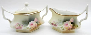 Vintage German Floral Handled Covered Sugar Bowl and Creamer - Picture 1 of 13