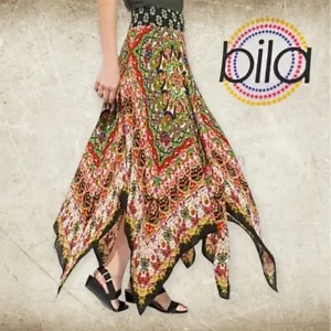 Bila Boho Viskose Taschentuchsaum Maxirock Hippie Multi Blumenmuster S - Bild 1 von 9