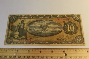 MEXICO GOBIERNO PROVISIONAL DE MEXICO 1914 10 PESO YUCATAN OVPT ON BACK - Picture 1 of 2