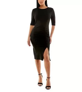 B. Darlin schwarzes figurbetontes Kleid Junior Größe 4 Frontschlitz geraffter Reißverschluss hinten NEU - Bild 1 von 6