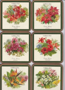 Vtg Pimpernel Caribbean Flowers Coasters Cork Back Set of 6 Holiday Colors - Picture 1 of 1
