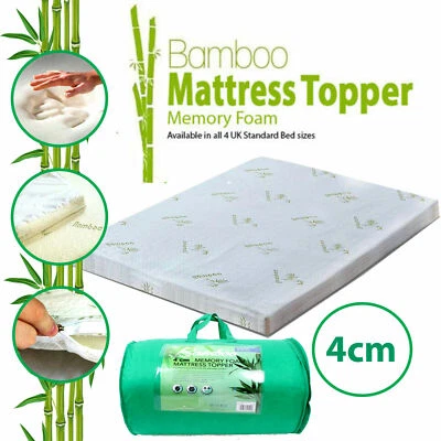 4CM Bamboo Memory Foam Mattress Topper Orthopedic Thick Zipped Cover OR Pillow
