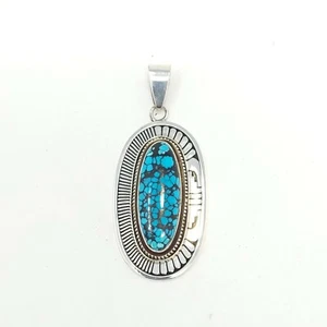 Leonard Nez Navajo Handmade Sterling Silver Pendant Rare Gem Hubei Turquoise - Picture 1 of 8