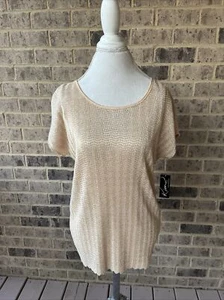 Kim Rogers Women's Size 1X Gold Short Sleeves Pullover Blouse NWT - Picture 1 of 6