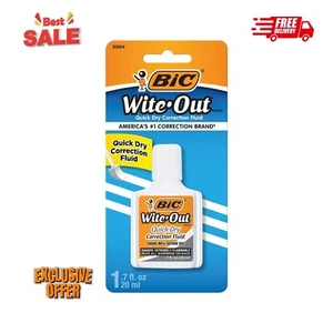 BIC Wite-Out Quick Dry Correction Fluid, 20mL, White, Goes on Easy with A Reduce - Picture 1 of 5