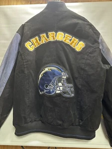 Vintage Chargers Suede/Leather Full Zip Varsity Style Jacket XL Embroidered NFL - Picture 1 of 12