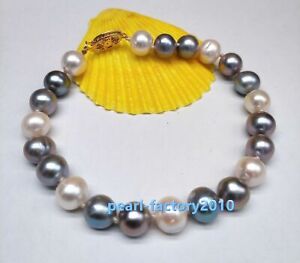natural 8-9MM AAA  White Gray south sea  pearl Bracelet 14K GOLD 