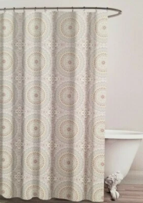Envogue Circle 100% 棉织物浴帘 72 英寸 x 72 英寸全新带包装 — 第 1/4 张图片