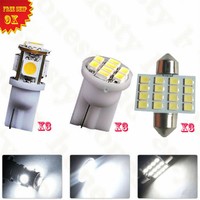 9PCS White LED Lights Interior Package T10 31mm Dome Map License Plate Bulb 12V