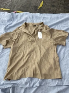 Vince Hemd Damen S hellbraun Seide Knopfleiste Flügelärmel Kragen V-Ausschnitt $ 295 G43 - Bild 1 von 5