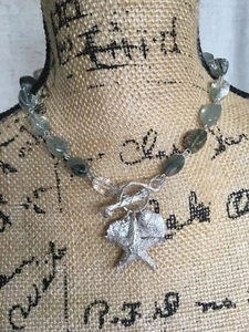 CA Studio Green Quartz Sterling Silver Shells Modern Squash Blossom Necklace - Picture 1 of 12