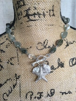 CA Studio Green Quartz Sterling Silver Shells Modern Squash Blossom Necklace - Image 1 of 4
