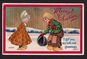 Postal dorada de 1919 para niños holandeses Navidad Alemania - Imagen 1 de 2