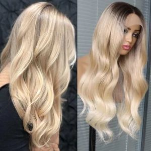 Blonde Lace13*4 Wigs Gluless Lace Synthetic Wigs Long Natural Wavy Wigs - Picture 1 of 18