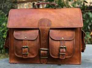 Vintage Genuine Leather Messenger Bag Briefcase Laptop Computer Shoulder Bag - Picture 1 of 5