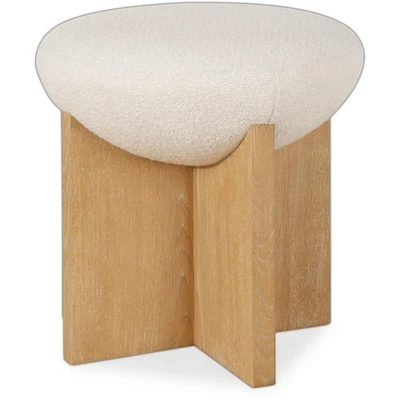 Uttermost 53021 Lainie Ottoman or Stool Oak Veneer and Textured White Boucle - Image 1 of 2