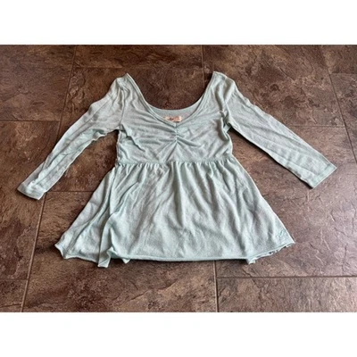 RARO Y2K Hollister Azul Claro Manga Larga Babydoll Top XS Acanalado Cuello en V Camisa Foto 1 de 4