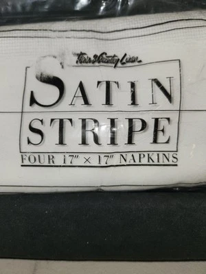 Town & Country Lane Blue Satin Stripe  17" x 17" Napkins   Set of 4    NIP VTG - Image 1 of 4