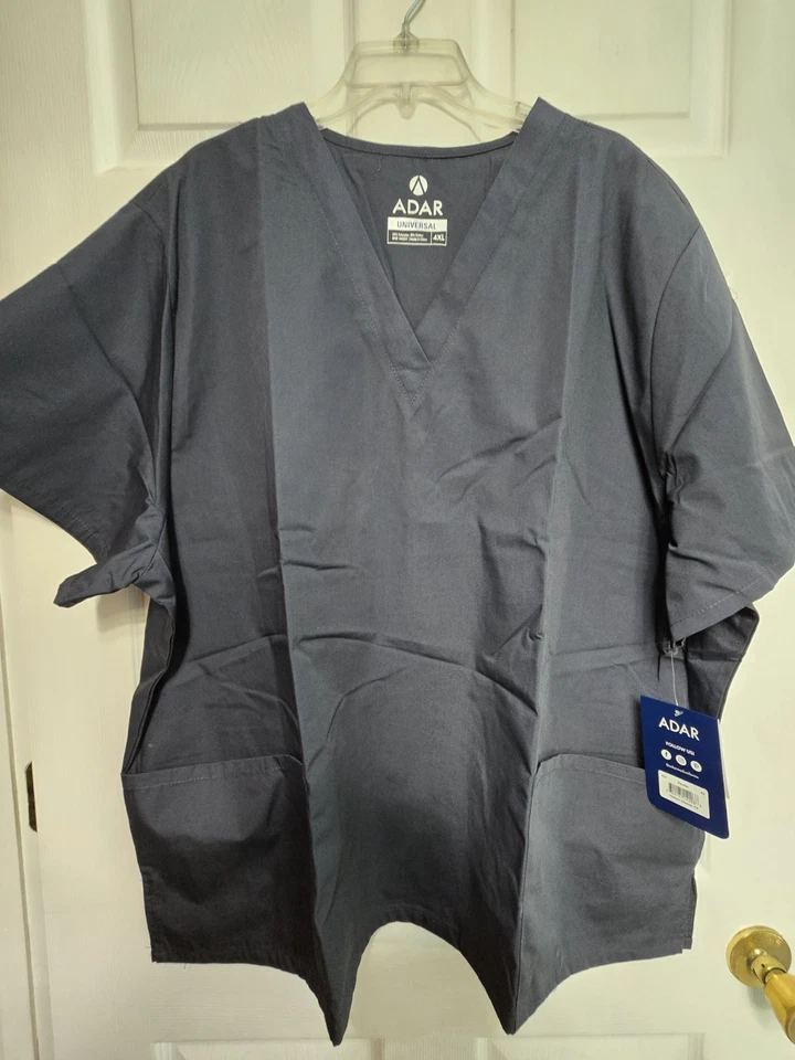 NWT-ADAR UNIVERSAL Scrub Top Size 4XL-PEWTER/Grey V-Neck-Chest 31"/L 30.5" - Image 1 of 4
