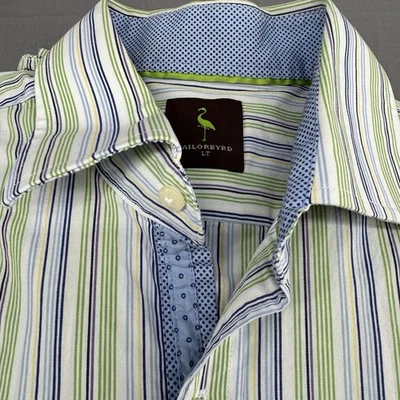 Camisa Tailorbyrd Para Hombre LT Grande Alta Rayas Azul Verde Púrpura Abotonada SS Foto 1 de 4