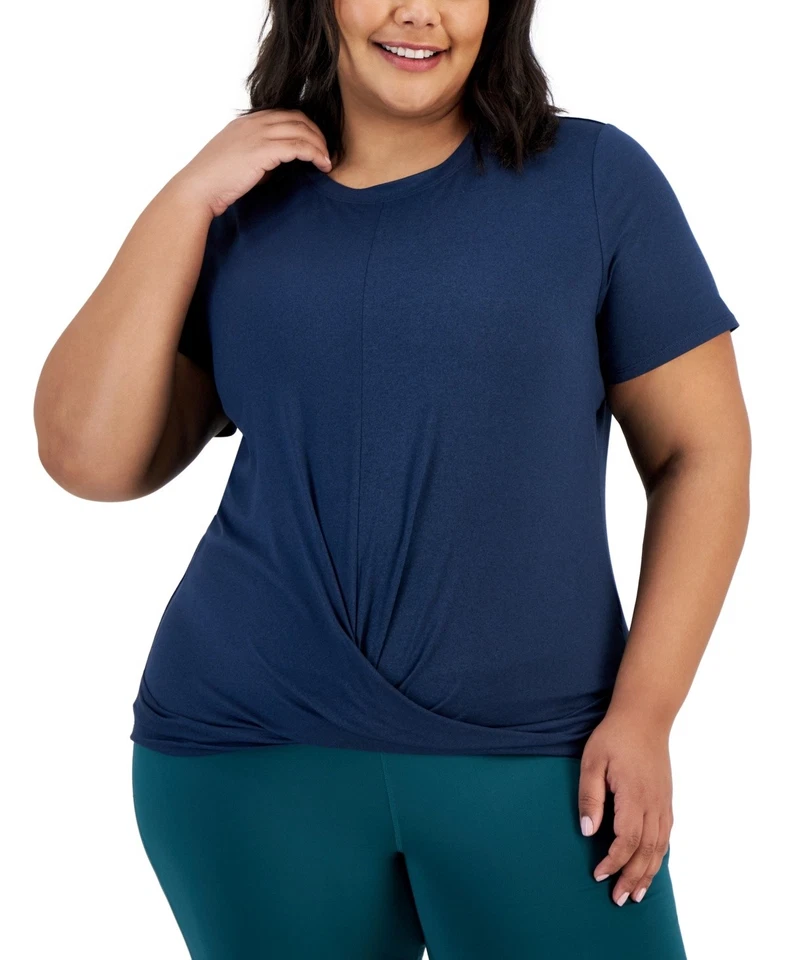 ID Ideology Plus Size Active Solid Twist-Front Top Skysail Blue 2X