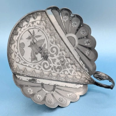 Викторианский Симпсон Холл Миллер Четверная Серебряная Тарелка Фигурная Сова Карточка Лоток - Изображение 1 из 4