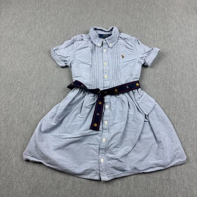 Polo Ralph Lauren Youth Girls Dress Size 7 Blue Chambray Classic Oxford Belted - Image 1 of 4