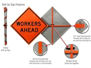 48” Roll up Traffic Safety Signs WORKERS AHEAD - Picture 1 of 3