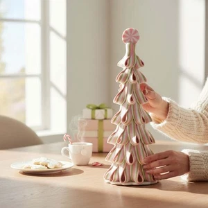 Holiday Time Christmas Pink Ribbon Candy Designer Clay Decorative Tabletop Tree - Picture 1 of 3