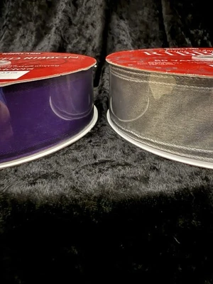 2 Rolls Kirkland Wire Edged Ribbon 50 yds X 1.5”  Silver Purple Christmas - Image 1 of 4