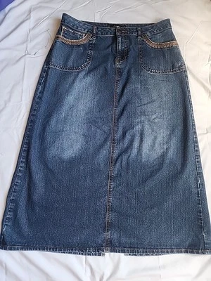 Maxi Falda Jean Cato 14 Denim Western Elástica Rancho Granja Cottagecore Boho Modesta Foto 1 de 4