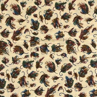 1 Yd VIP Print Cranston Joan Messmore Fly Fishing Lures Tan Cotton Calico Fabric - Image 1 of 4