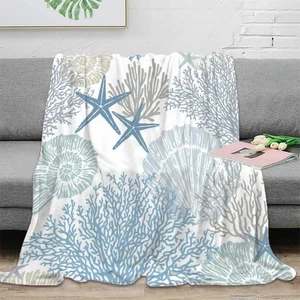 Abstract Nautical Coastal Printed Throw Blanket,Watercolor Beach Ocean Theme ... - Bild 1 von 5